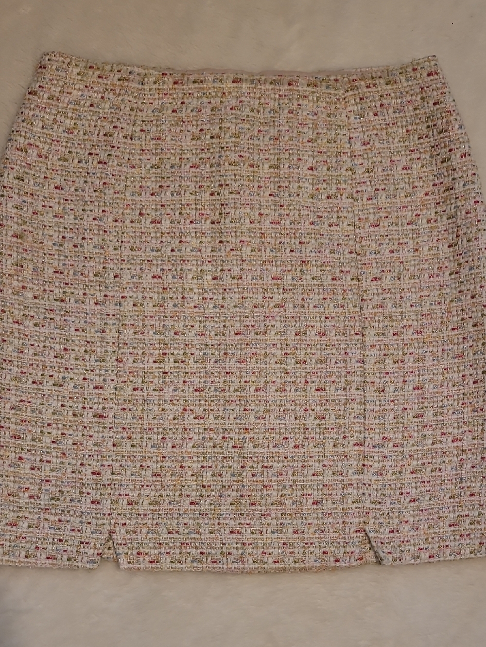 Brooks Brothers Cream Tweed Mini Skirt with Pink and Gold Accents